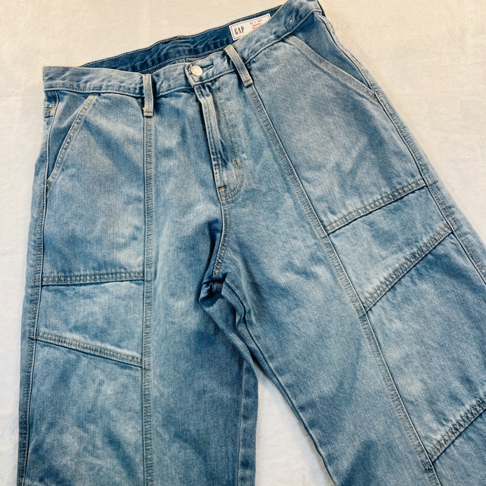 Gap Barrel High Rise Jeans Light Wash Blue Paneled Denim 31 12 Reg 100 Cotton